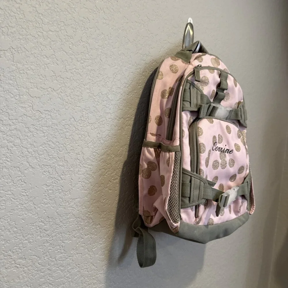 POTTERY BARN KIDS Mackenzie Pink Gold Sparkle Glitter Backpack- Small 12x15x6
